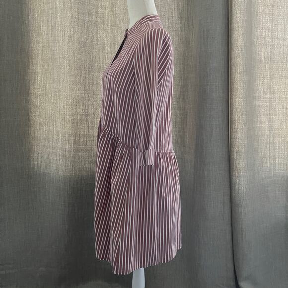Tuckernuck Stripe Drop Waist Shirt Dress Rochelle Behrens Small Red White - Picture 3 of 5